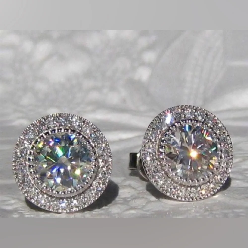 Stud Earrings Inlaid Round Cut Zircon Minimalist Sparkly Ear Jewelry Accessories